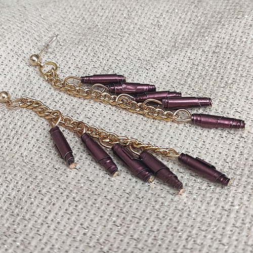 Aluminum earrings purple with gold chain made to order