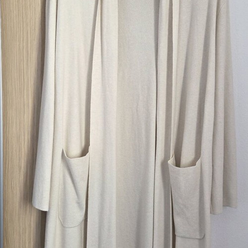 Long cardigan like new, beige, fits Large and extra Large