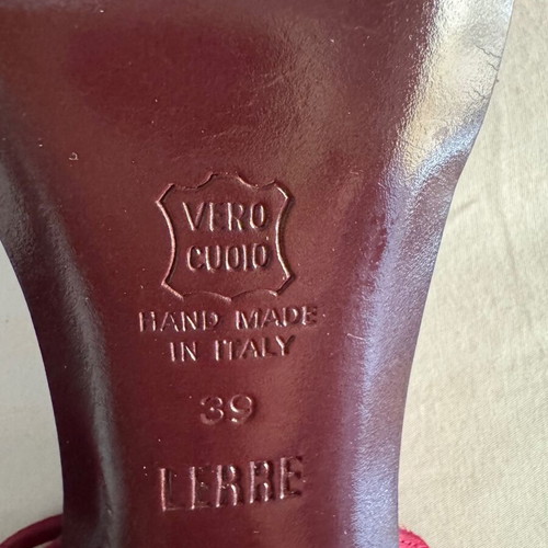 Lerre satin sandals size 39 used, burgundy, 10cm heel