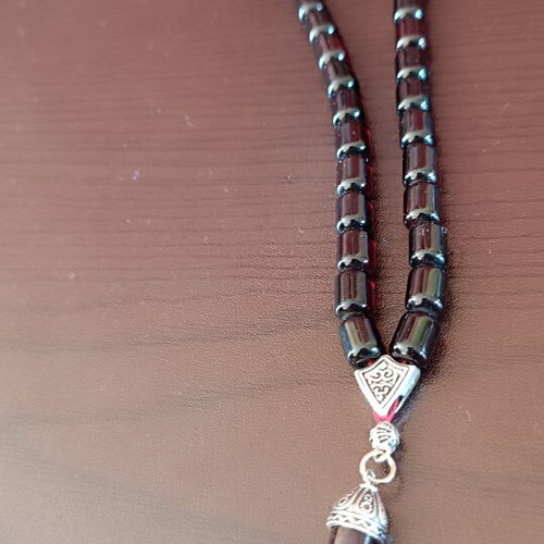 Komboloi worry beads, 33 black cherry mastic beads