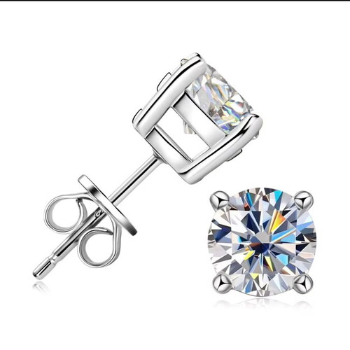 4mm Moissanite Stud Earrings 14K White Gold Plated GRA Certified