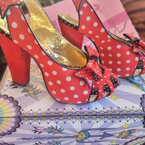 Irregular Choice peep toe heels size 40 like new, red with white dots