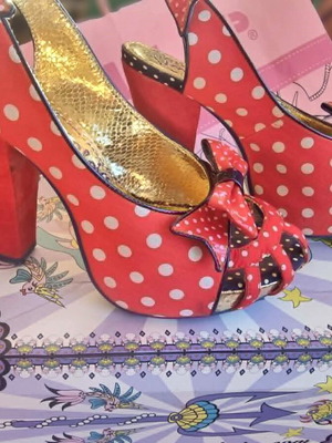 Irregular Choice peep toe heels size 40 like new, red with white dots