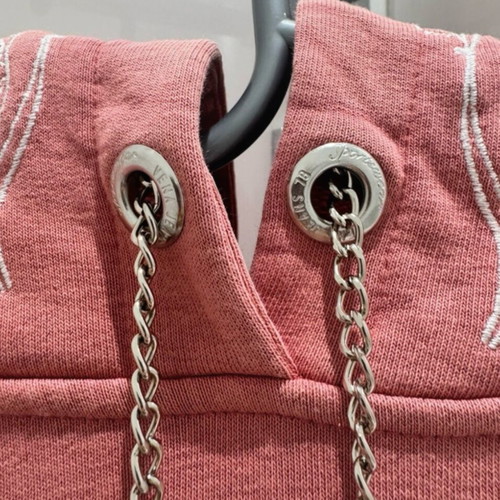 Vena women's pink sweatshirt XS used with decorative cords and letters-flowers