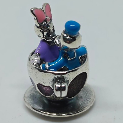 Disney Parks Silver Charm with Donald and Daisy in Tea Cup, like new
