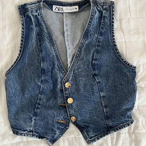 Zara denim vest like new with gold buttons, blue