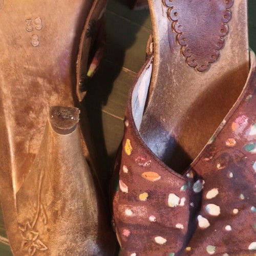 Spanish wooden clogs used, size 39, brown, 10cm heel, Sandisol