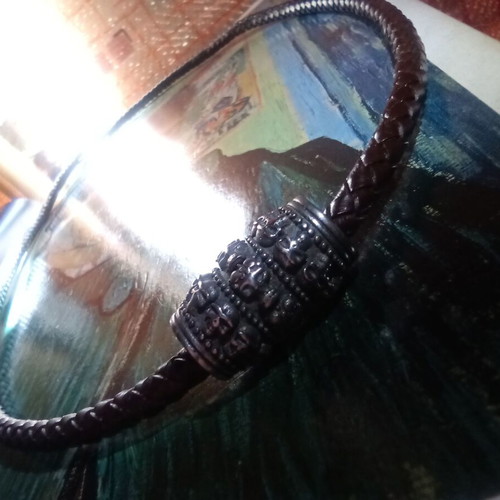 Leather Necklace Fort Tempus with Skull Pendant new, brown and silver
