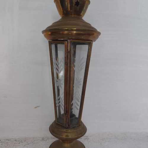 Vintage decorative lantern with carved glass sides, 30 cm
