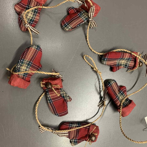 Christmas garland with plaid mittens