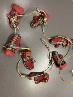Christmas garland with plaid mittens