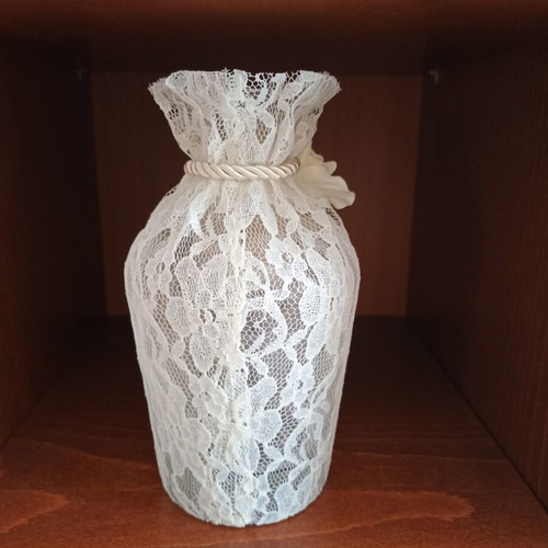 Vintage handmade decorative vase with lace