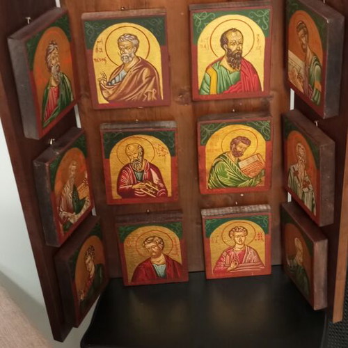 Iconostasis with 13 hand-painted icons, new, 22-carat gold leaf
