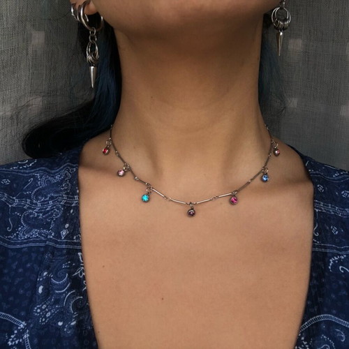 Boho Y2k Coquette Fairy Grunge stainless steel necklace colorful, new