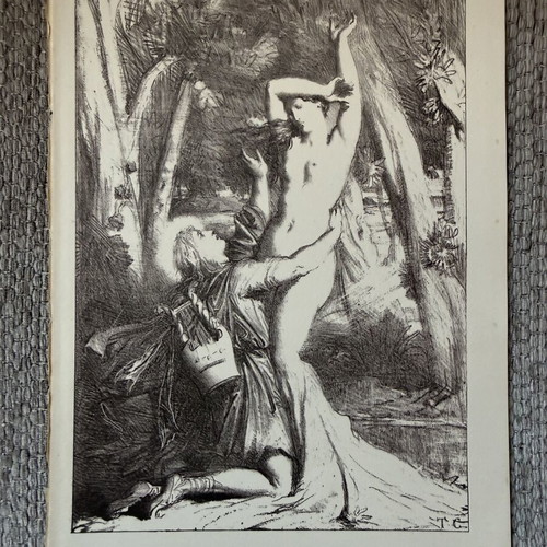 Engraving used, old authentic, 19 x 28 cm