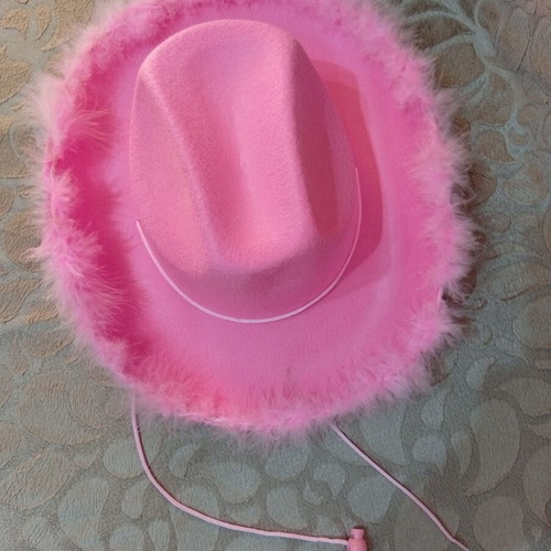 Pink cowboy hat with feathers
