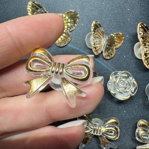 Charms for crocs, pack of 10, like new, transparent and gold tones