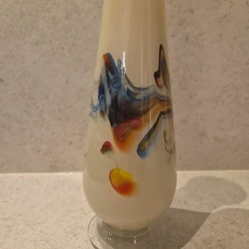 Hand-Blown Glass Design Vase Cream with Colourful Accents 28 cm