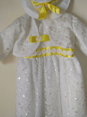 Handmade baptism dress new with tulle, lace, sequins, hat and bolero for 1-2 years