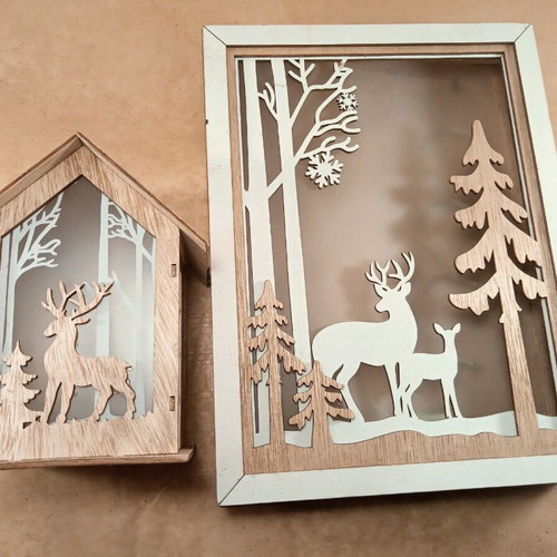 Set of two Christmas battery lights like new with forest and reindeer theme