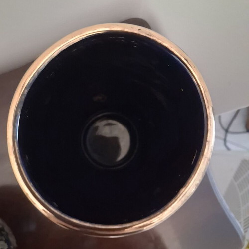 Ceramic set used, Greek made, black with 24k gold, 2 ashtrays and 2 vases