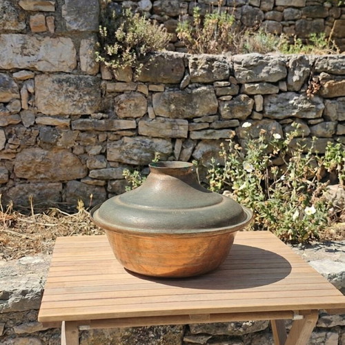 Set of 2 vintage copper pots with 1940-1950 baking tray
