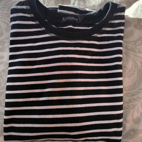 Stradivarius striped cotton t-shirt, small, black and white