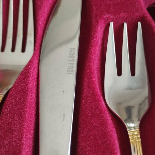 Cutlery set 30 pieces Rostfrei Germany like new with gold stripe