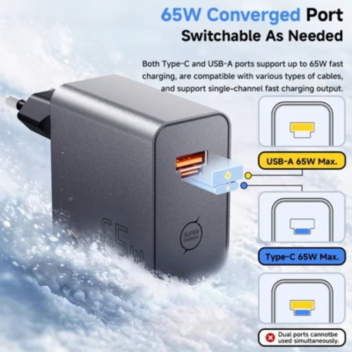 Essager ES-CD65 65W GaN wall charger USB-C USB-A PD 3.0 PPS QC 4.0