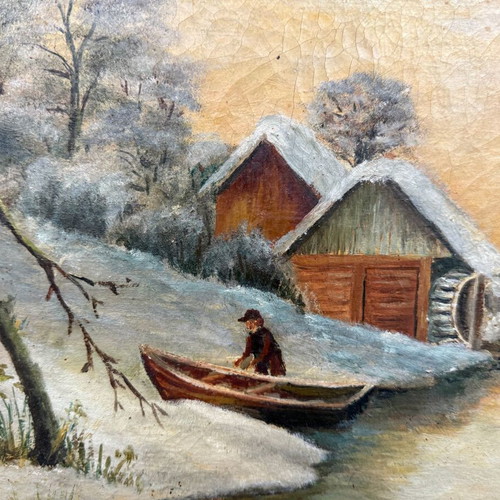 Oil painting Winter landscape