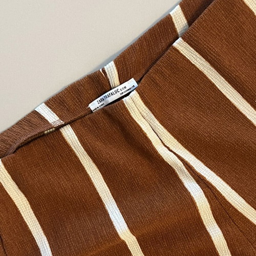 Zara striped crinkle pants brown and white medium like new