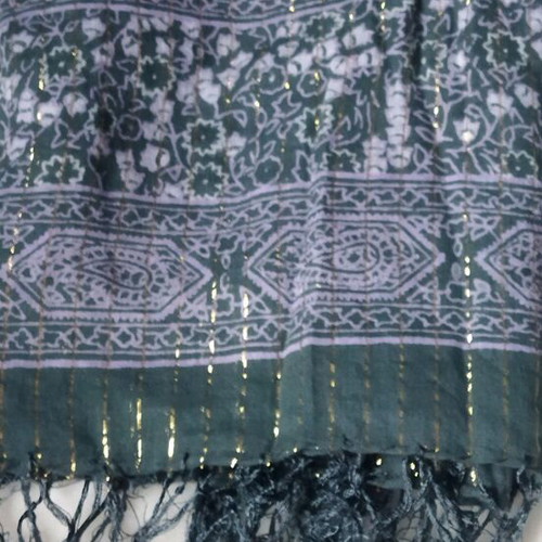 Scarf used large dark gray with gold details and fringes