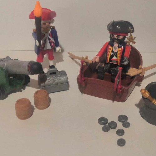 Playmobil Pirates Lighthouse Guard with Cannon and Pirate in Boat 9102 like new