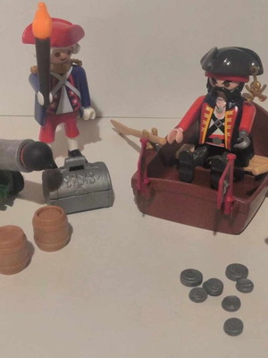 Playmobil Pirates Lighthouse Guard with Cannon and Pirate in Boat 9102 like new