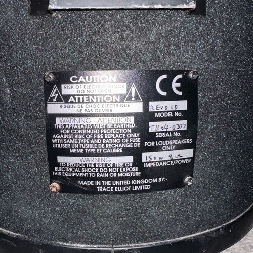 Trace Elliot Passive Speakers used, 150W 8ohm pair