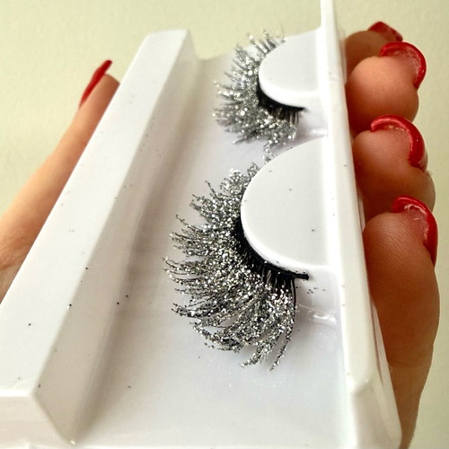 Glitter silver false mink lashes 3D brand new