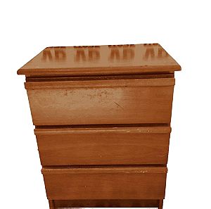Κομοδίνο ξύλινο με 3 συρτάρια 60x48x34