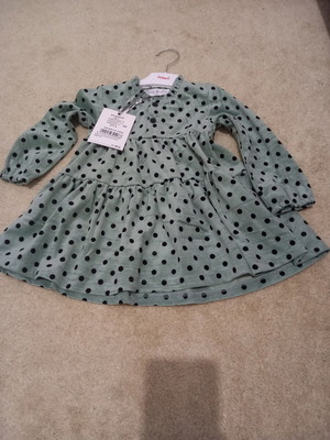 Toddler dress green with black polka dots, 18 months, new