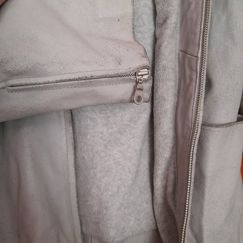 Zara leather jacket with fleece lining and hood used, gray
