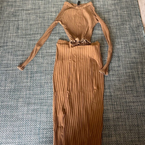 Skirt and blouse set new, beige and brown, size small/medium