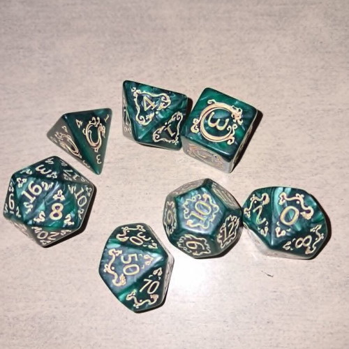 Green Dragon D&D Dice Set with Bag