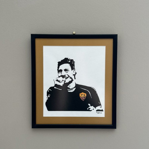 Francesco Totti Stencil Portrait New Hand-Painted in Frame 29x32cm