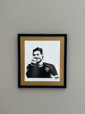 Francesco Totti Stencil Portrait New Hand-Painted in Frame 29x32cm
