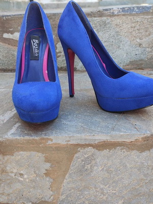 Bozikis blue suede pumps used, platform heel 13cm size 37