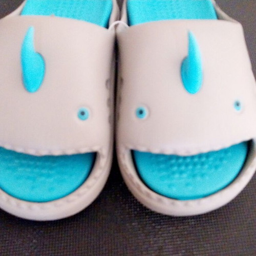 Shark slippers new, size 35, gray and turquoise