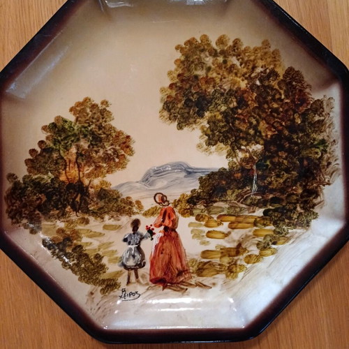Decorative octagonal plates handmade painted, set of 3 new, 26cm