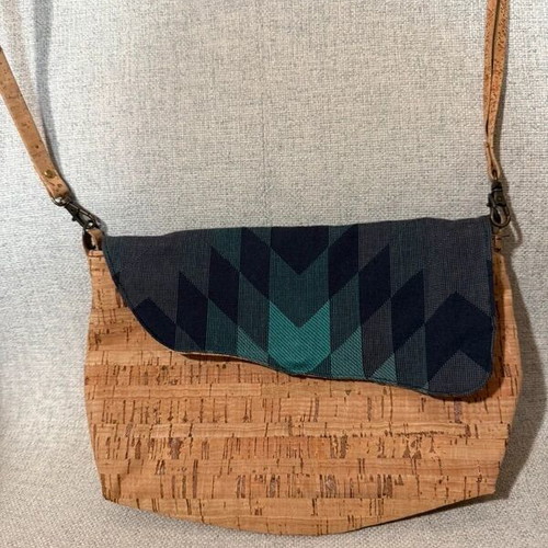 Handmade shoulder-waist bag with cork and fabric new, beige multicolor