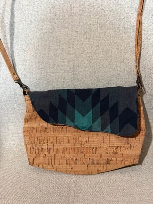 Handmade shoulder-waist bag with cork and fabric new, beige multicolor