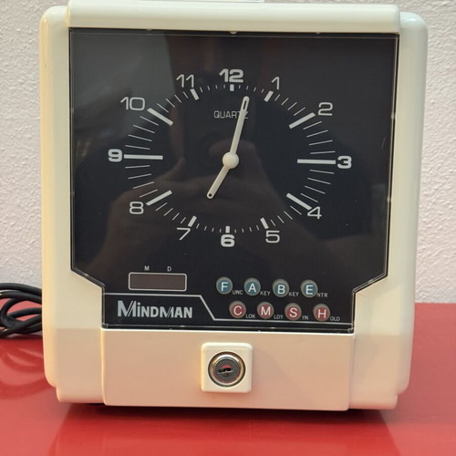 Vintage clock card machine Mindman like new, tabletop
