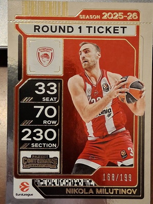 Картичка Panini Contenders Euroleague Nikola Milutinov 2025-26 като нова